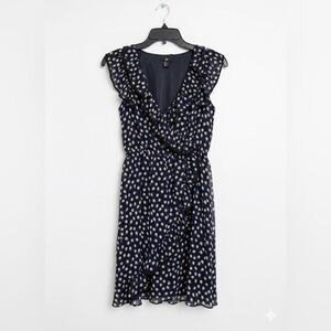 H&M Navy and Cream Polka Dot Midi Dress
